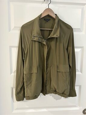 Eileen Fisher Silk Funnel Neck Jacket Khaki Green Size S
